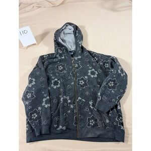 Big‎ Dogs Womens Floral Full Zip Hoodie Charcoal Gray Waffle Lined Size 22/24